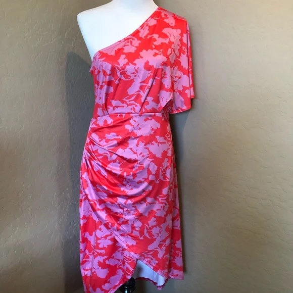 Amazon Beautisun One Shoulder Floral Print Ruched Midi Dress. Size L - Picture 2 of 10